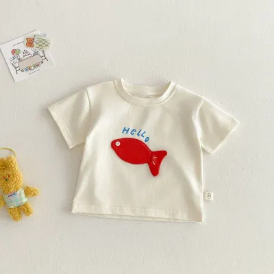 Kids Boys Girls Cartoon Cotton Crewneck Short Sleeve T-Shirt 3-14T