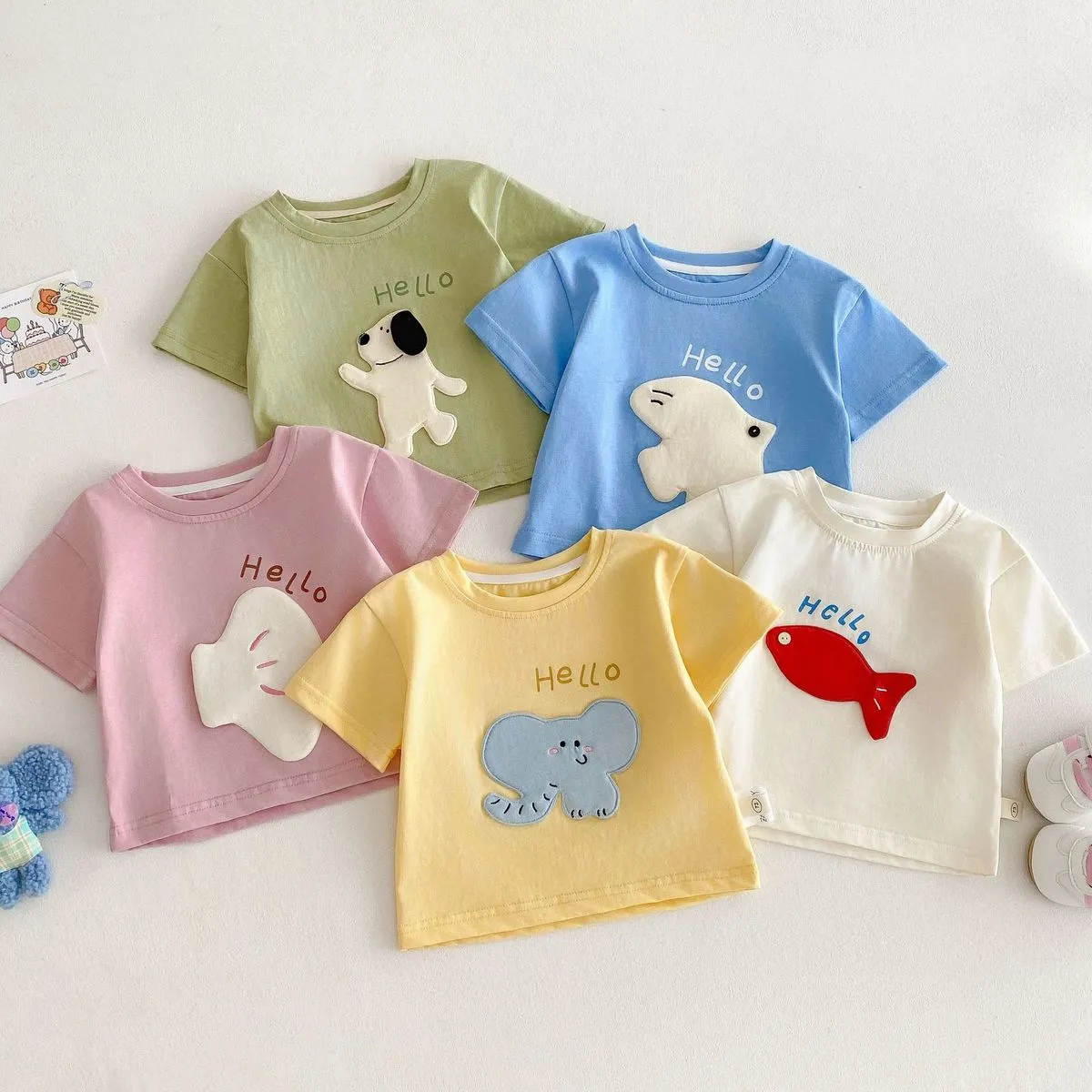 Kids Boys Girls Cartoon Cotton Crewneck Short Sleeve T-Shirt 3-14T