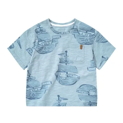Kids Short-Sleeved Summer Cotton Cartoon T-Shirt Crewneck for Boys