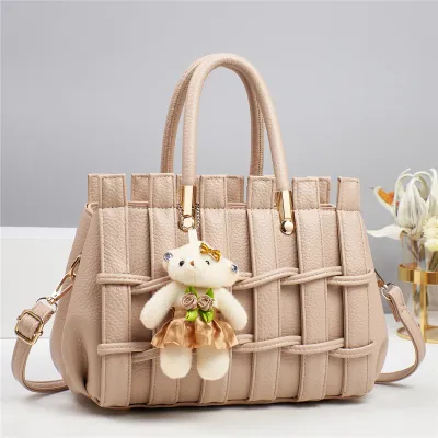 Women Fashion Casual Solid Color Hand-Woven PU Large Capacity Tote Handbag