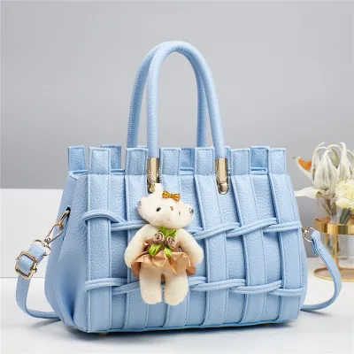 Women Fashion Casual Solid Color Hand-Woven PU Large Capacity Tote Handbag