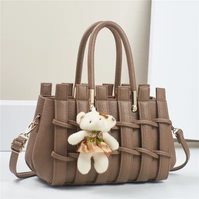 Women Fashion Casual Solid Color Hand-Woven PU Large Capacity Tote Handbag