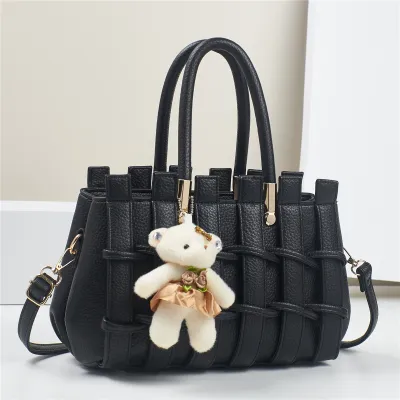 Women Fashion Casual Solid Color Hand-Woven PU Large Capacity Tote Handbag