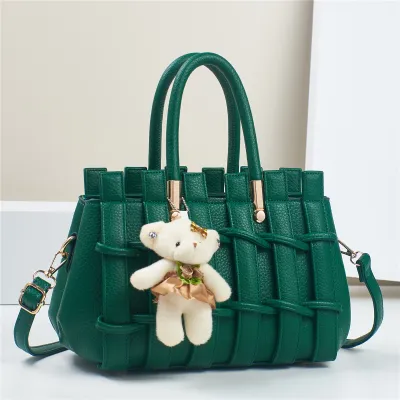Women Fashion Casual Solid Color Hand-Woven PU Large Capacity Tote Handbag