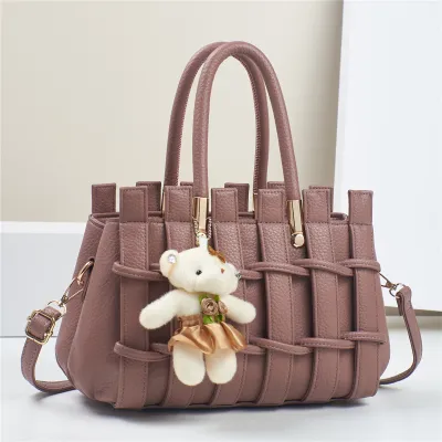 Women Fashion Casual Solid Color Hand-Woven PU Large Capacity Tote Handbag
