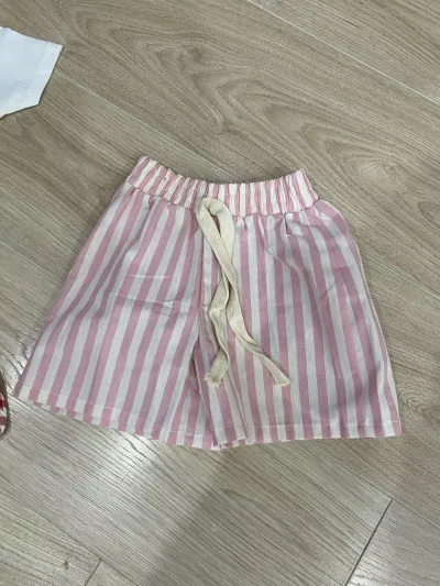 Summer Kids Boys Girls Stripe Lace-Up Shorts Casual Cotton Mid-Waist