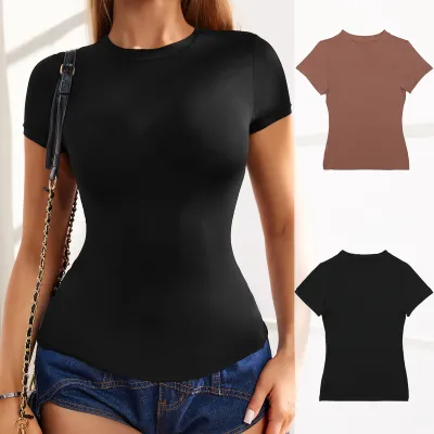 Women Basic Stretch Casual Short-Sleeved T-Shirt