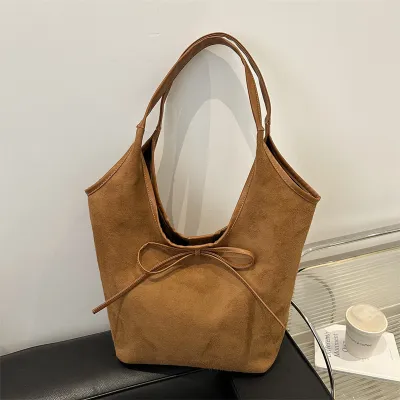 Women Fashion Casual Solid Color Bowknot Frosted Tote Bag