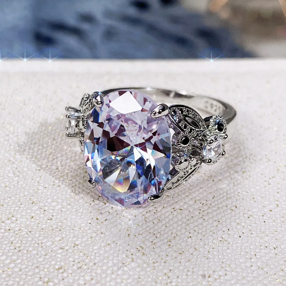 Women Fashion Simple Large Oval Zircon Copper Ring