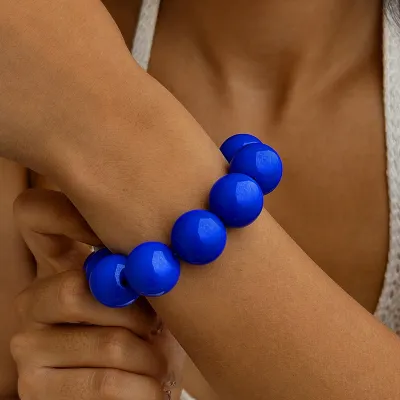 Women Fashion Simple Boho Multicolor Large Bead Bracelet