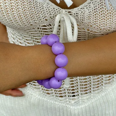 Women Fashion Simple Boho Multicolor Large Bead Bracelet
