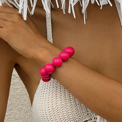 Women Fashion Simple Boho Multicolor Large Bead Bracelet