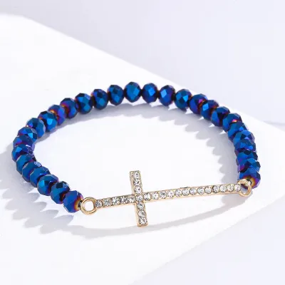 Women Fashion Creative Simple Cross Colorful Crystal Beaded Bracelet