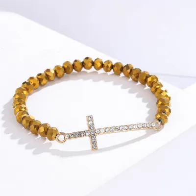 Women Fashion Creative Simple Cross Colorful Crystal Beaded Bracelet
