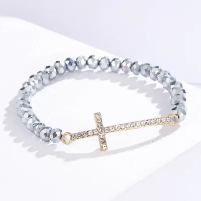 Women Fashion Creative Simple Cross Colorful Crystal Beaded Bracelet