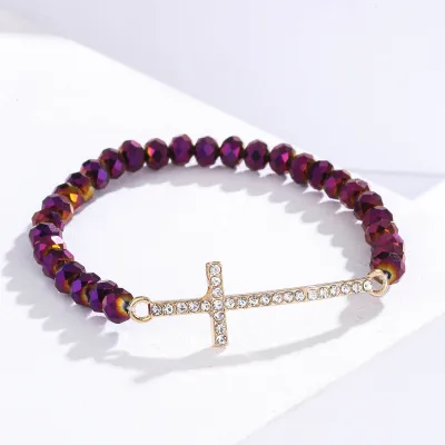 Women Fashion Creative Simple Cross Colorful Crystal Beaded Bracelet