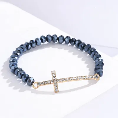 Women Fashion Creative Simple Cross Colorful Crystal Beaded Bracelet