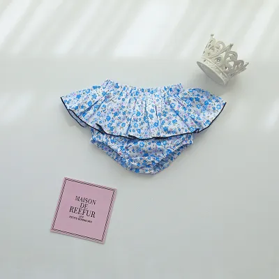 Summer Baby Girl Lace Tiny Flower Culottes Ruffled Cotton Shorts