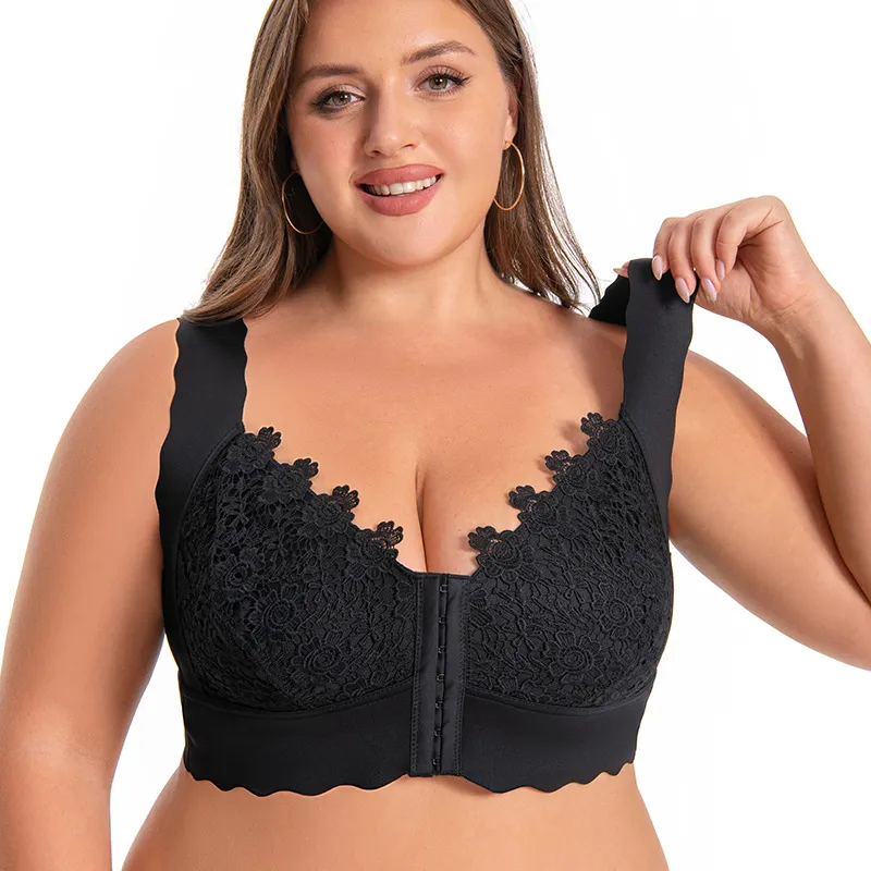 Women Plus Size Sexy Solid Color Lace Bra