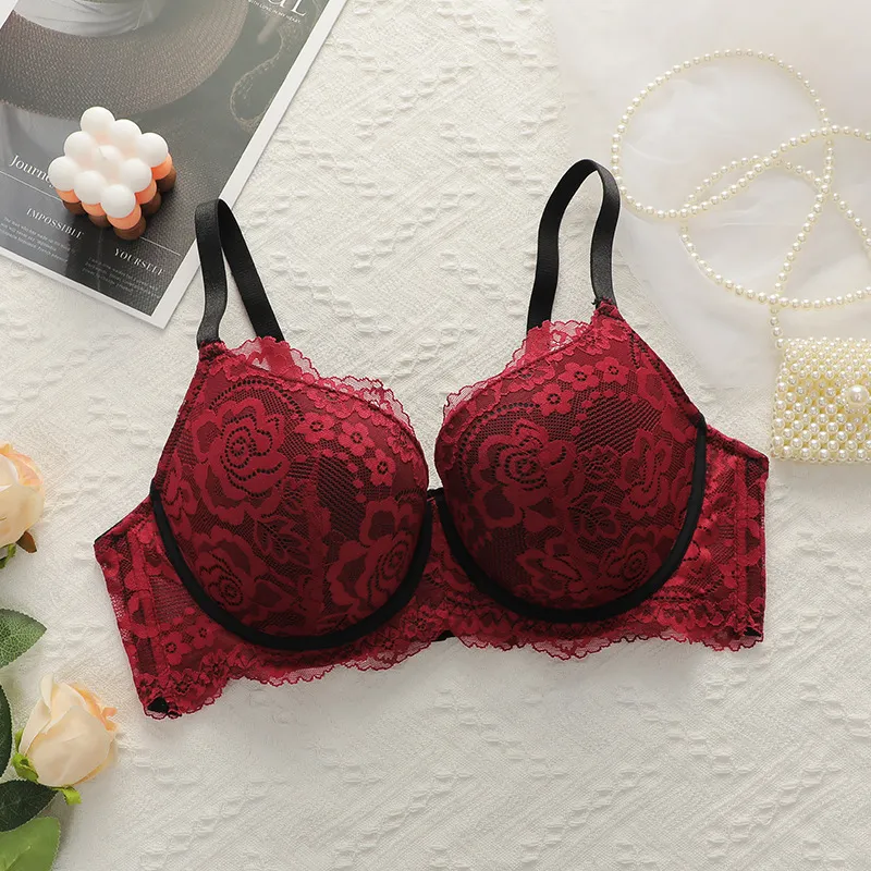 Women Plus Size Lace Adjustable Steel Ring Bra
