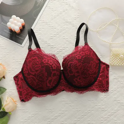 Women Plus Size Lace Adjustable Steel Ring Bra
