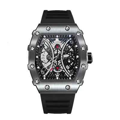 Men's Fashion Casual Automatic Quartz Hollow Luminous Barrel-Shaped Watch