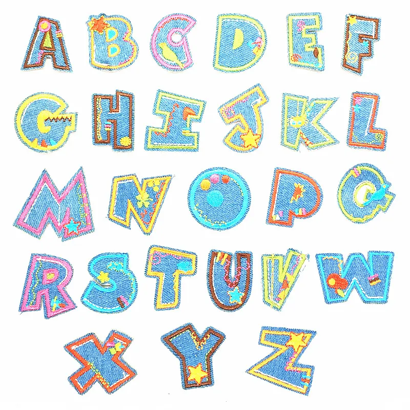 Fashion Multicolor English Alphabet Denim Embroidery Stickers Clothes Decorative Accessories