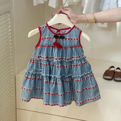 Girls Cute Plaid Printed Sleeveless Loose Dress - Chinese Style Cotton Princess Dress for Kids