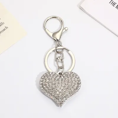 Women Fashion Rhinestone Heart Love Pendant Keychain Light Luxury Alloy