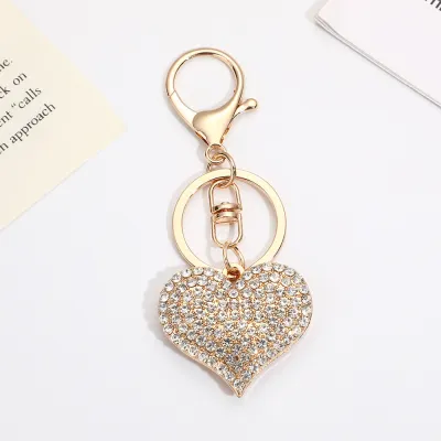 Women Fashion Rhinestone Heart Love Pendant Keychain Light Luxury Alloy