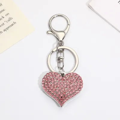 Women Fashion Rhinestone Heart Love Pendant Keychain Light Luxury Alloy