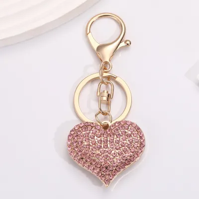 Women Fashion Rhinestone Heart Love Pendant Keychain Light Luxury Alloy