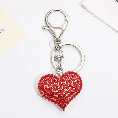 Women Fashion Rhinestone Heart Love Pendant Keychain Light Luxury Alloy