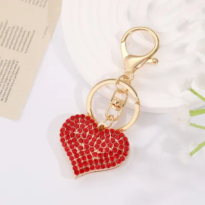 Women Fashion Rhinestone Heart Love Pendant Keychain Light Luxury Alloy