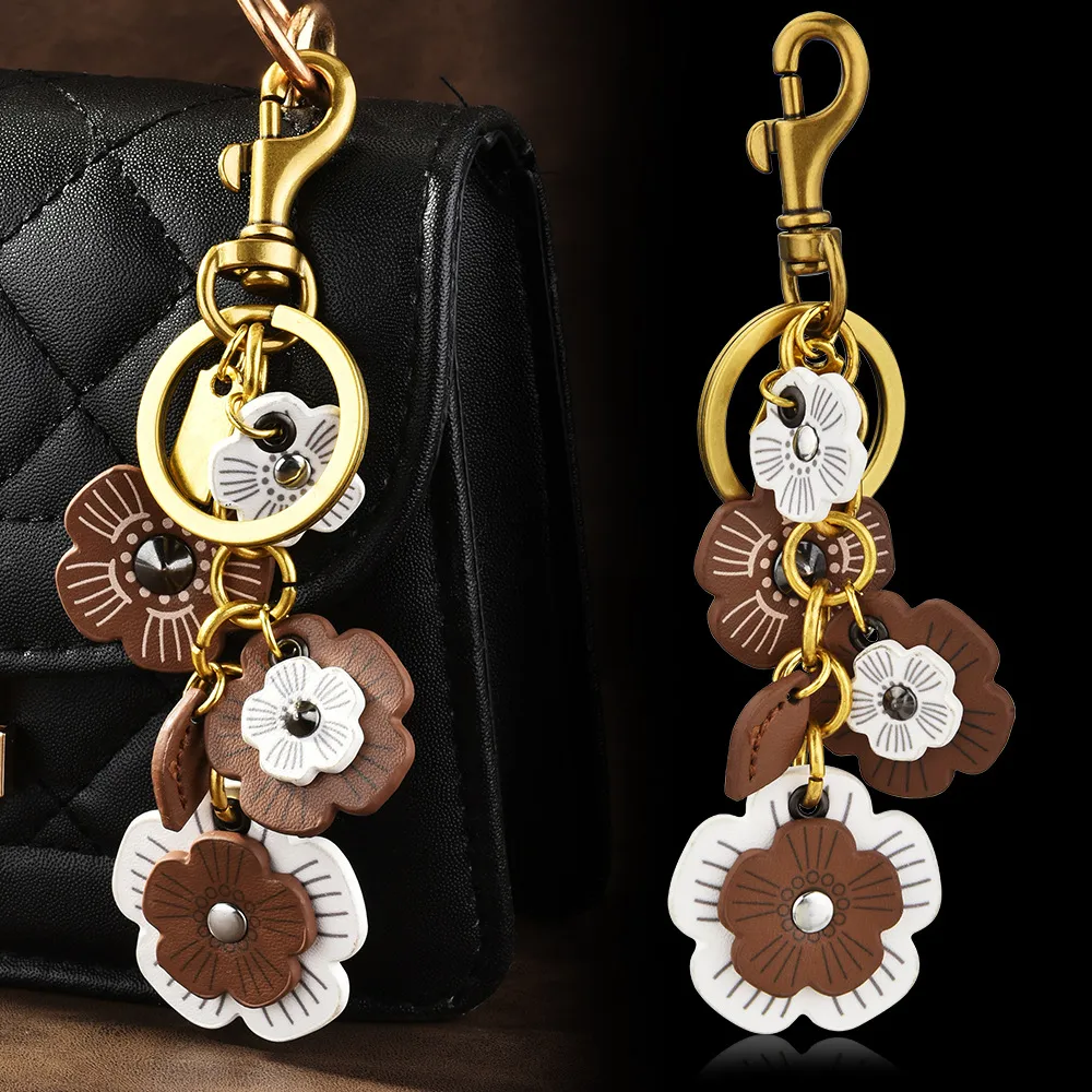 Women Fashion Retro Flower Chain Pendant Keychain PU Bag Ornament
