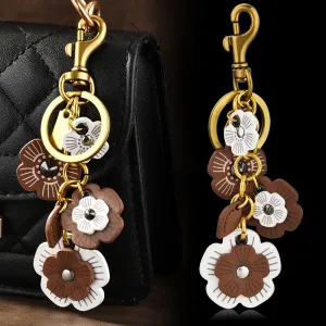 Women Fashion Retro Flower Chain Pendant Keychain PU Bag Ornament