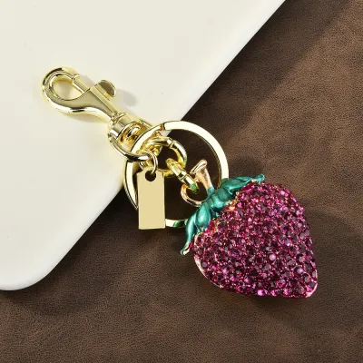 Fashion Rhinestone Strawberry Pineapple Pendant Metal Keychain