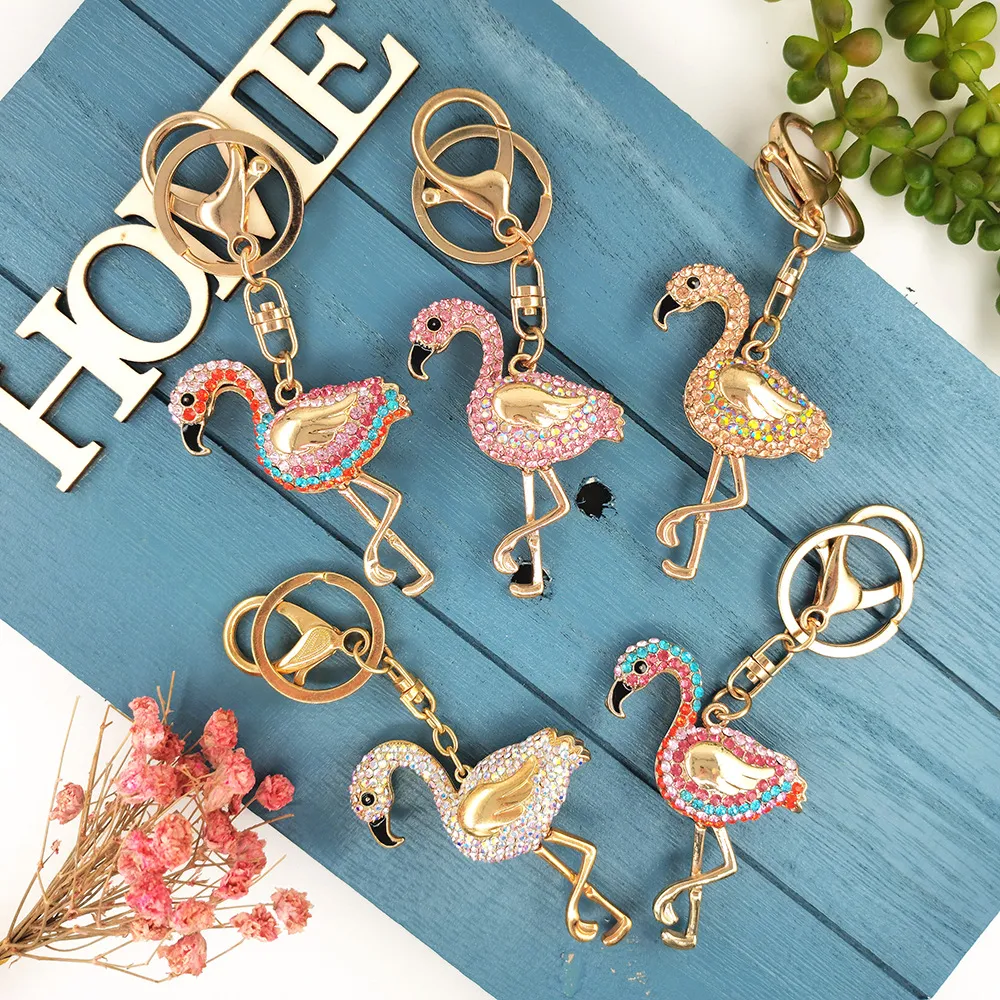 Creative Cartoon Multicolor Flamingo Rhinestone Keychain Jewelry