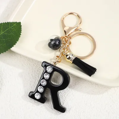 Black Resin Letter Rhinestone Keychain Modern Art Style Keychain
