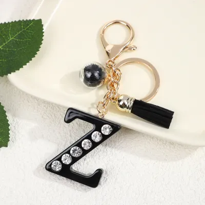 Black Resin Letter Rhinestone Keychain Modern Art Style Keychain