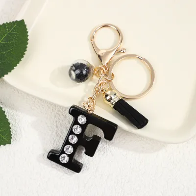 Black Resin Letter Rhinestone Keychain Modern Art Style Keychain