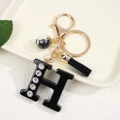 Black Resin Letter Rhinestone Keychain Modern Art Style Keychain