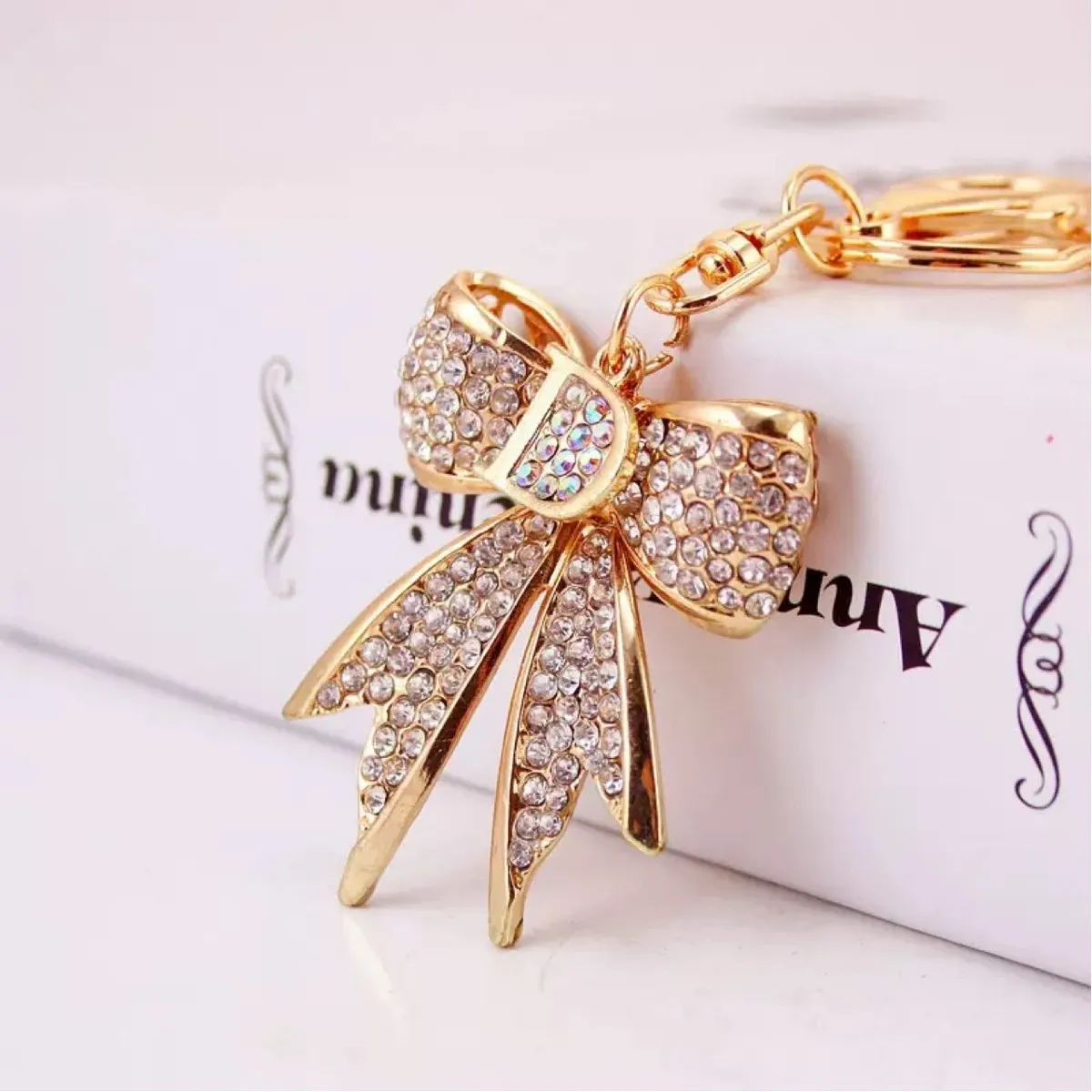 Fashion Alloy Rhinestone Bow Key Chain