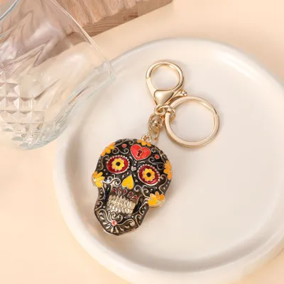 Halloween Mandala Skull Multicolor Enamel Keychain