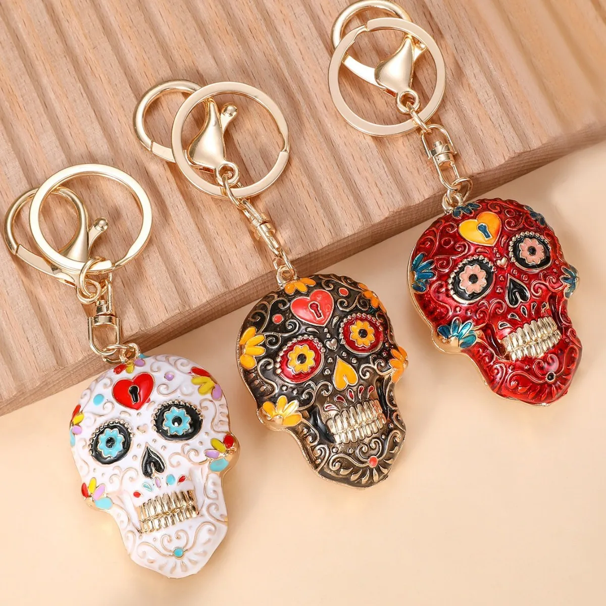 Halloween Mandala Skull Multicolor Enamel Keychain