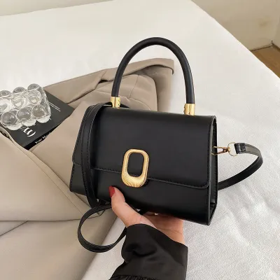 Women Casual Simple Metal Buckle Solid Color Small Square Shoulder Bag