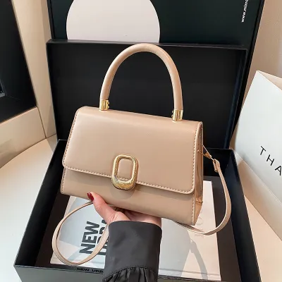 Women Casual Simple Metal Buckle Solid Color Small Square Shoulder Bag