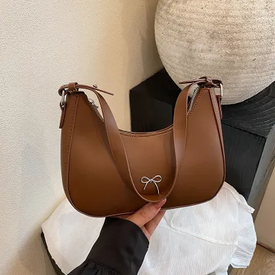 Women Fashion Bowknot Decoration Solid Color Shoulder Bag