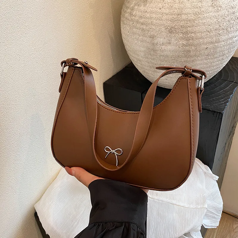 Women Fashion Bowknot Decoration Solid Color Shoulder Bag