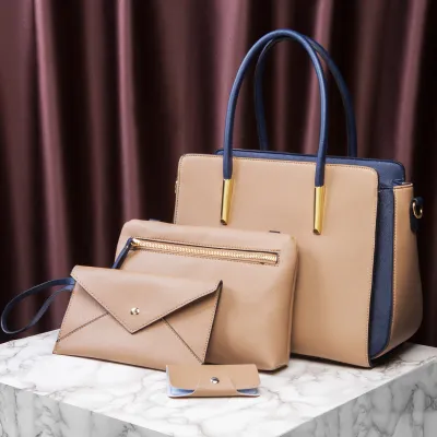 Fashion Color Block PU Handbag Set with Zipper